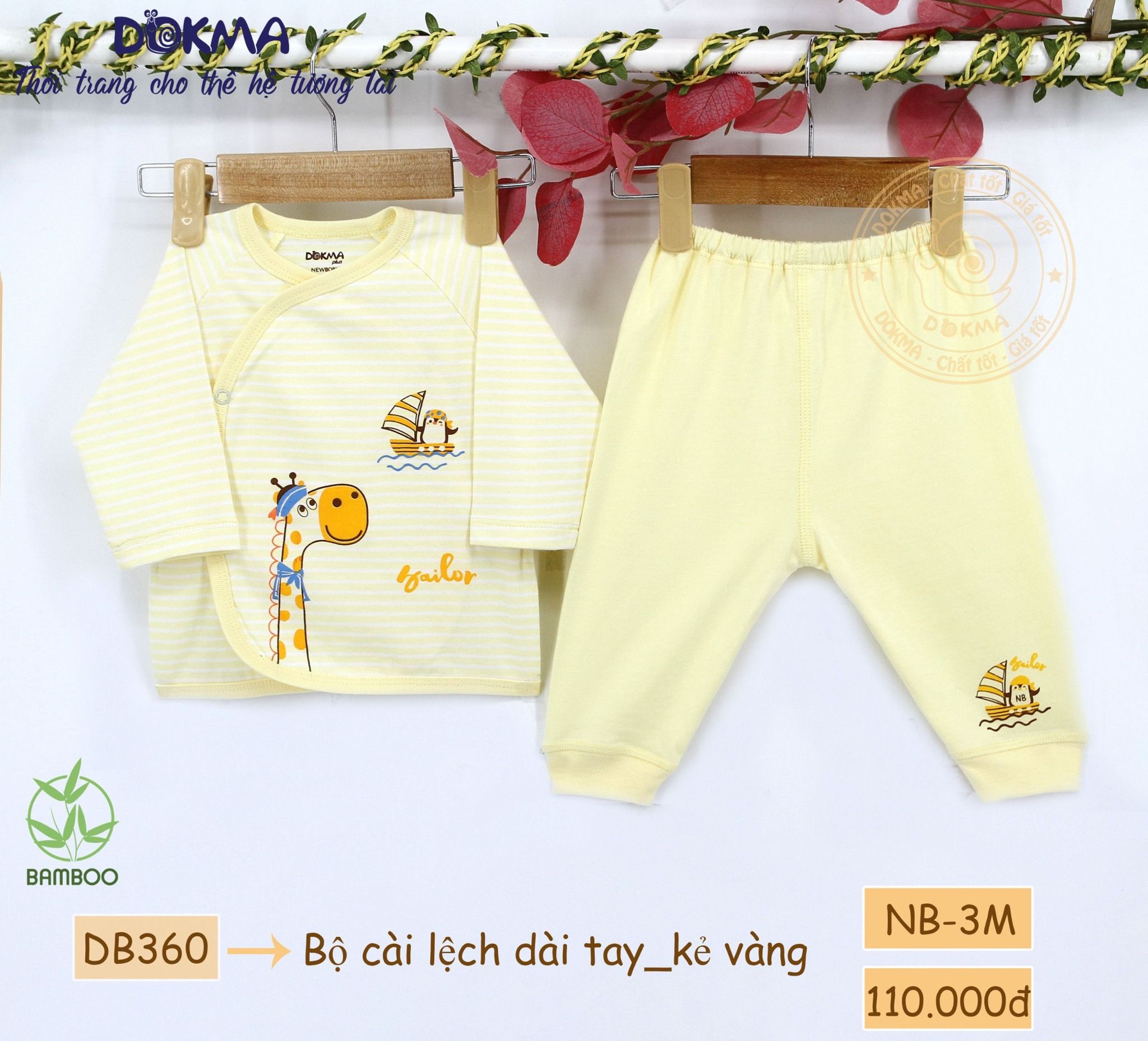  DB360 - Bộ dài tay cài lệch từ 0-6M 