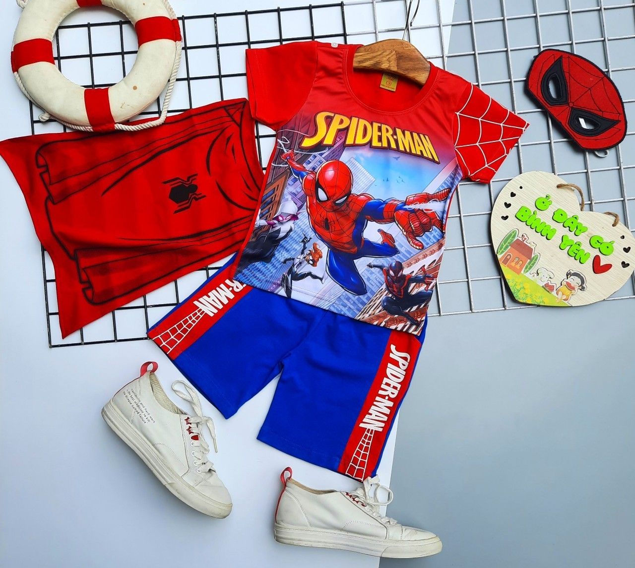 Bộ thun Spiderman siêu anh hùng kèm choàng & mặt nạ