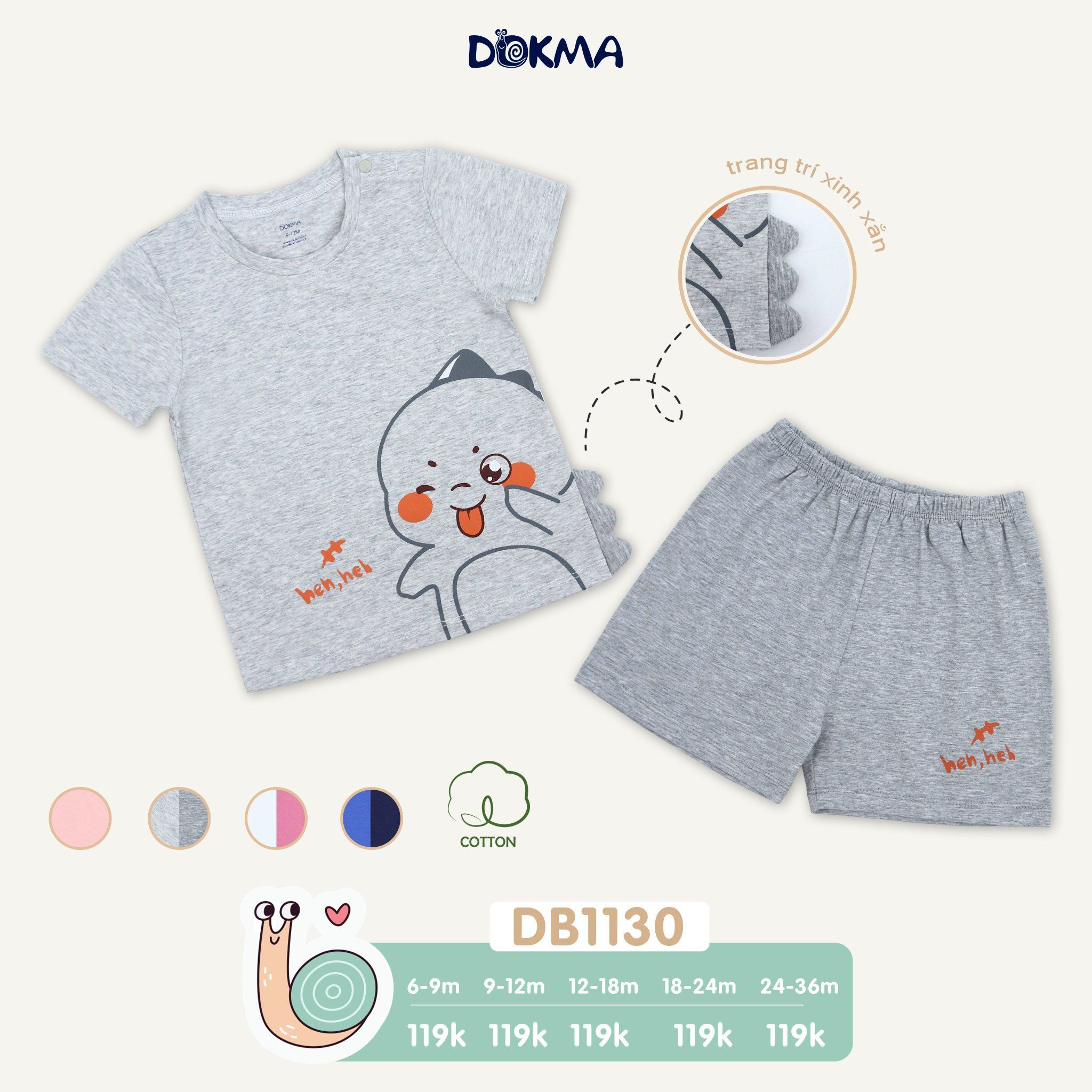 DB1130 - Bộ thun ngắn bé trai và bé gái 9-36M