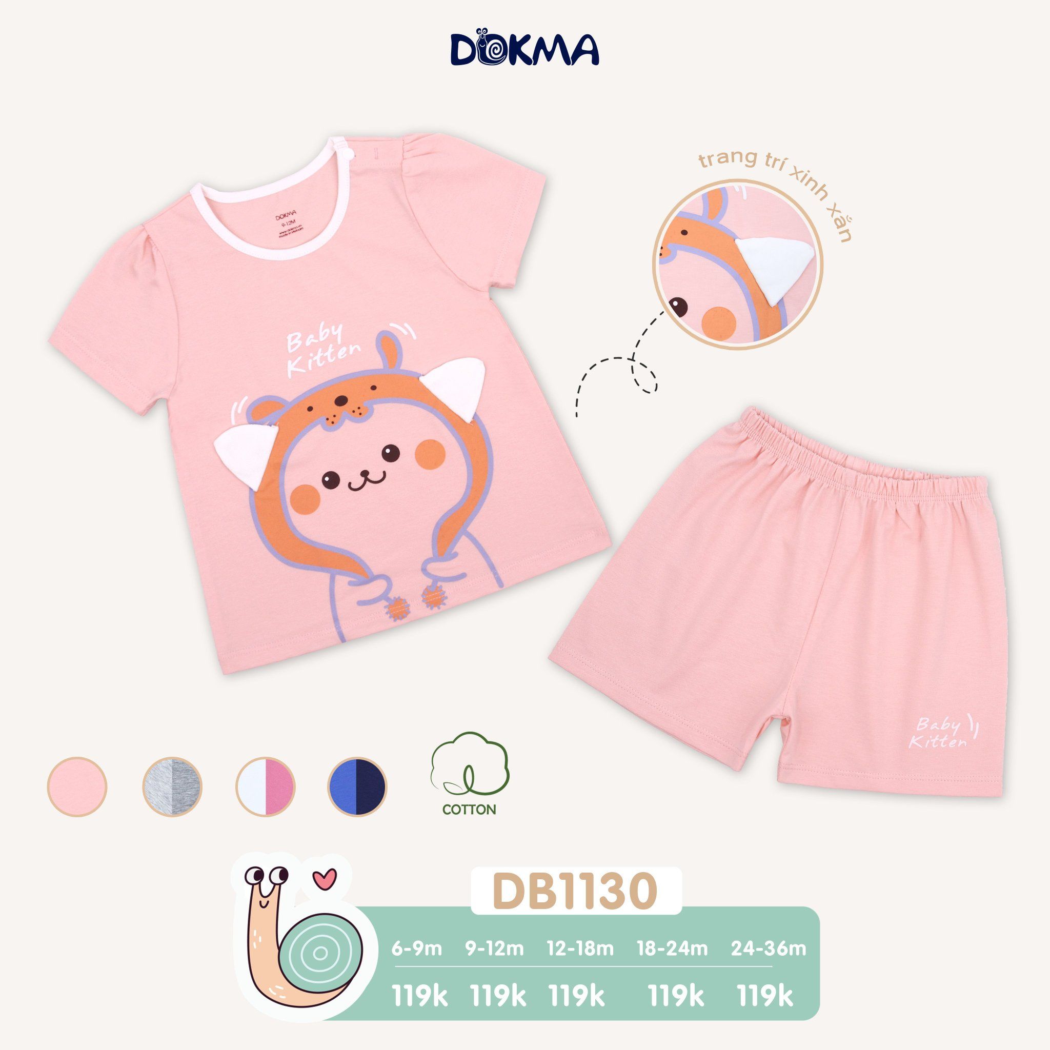 DB1130 - Bộ thun ngắn bé trai và bé gái 9-36M