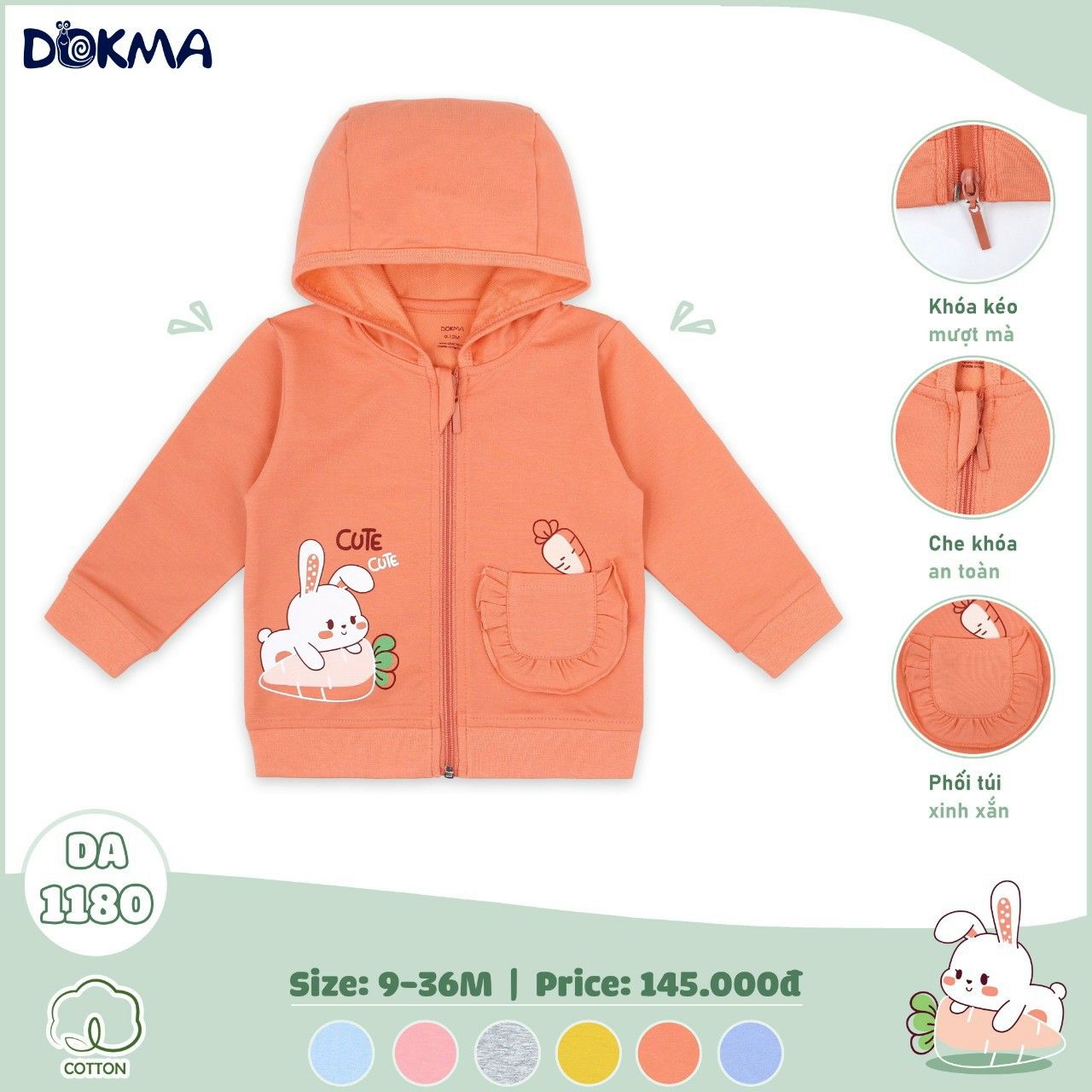 DA1180 - Áo khoác sơ sinh cho bé trai và bé gái 9-36M