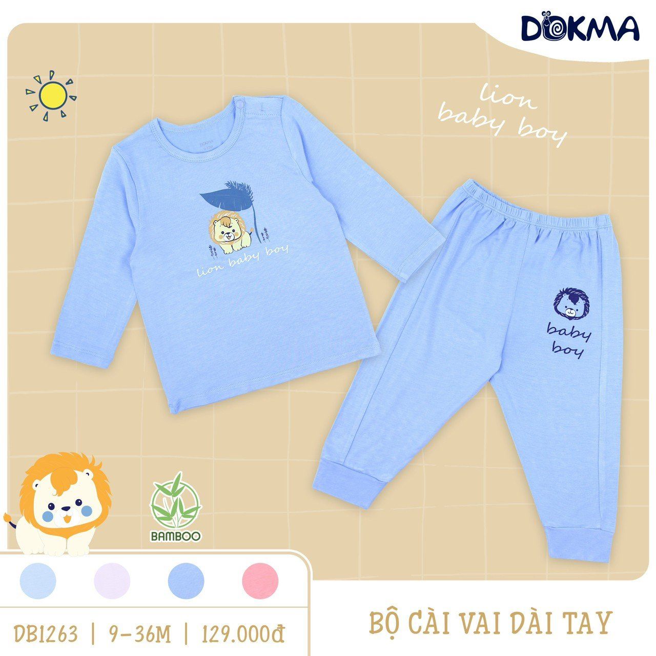 DB1263 - Bộ dài tay cho bé mặc ngủ 9-36M