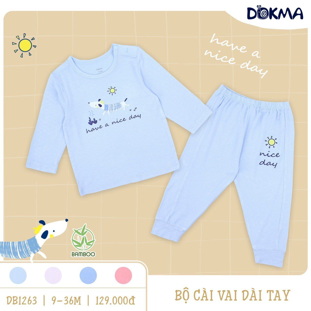 DB1263 - Bộ dài tay cho bé mặc ngủ 9-36M