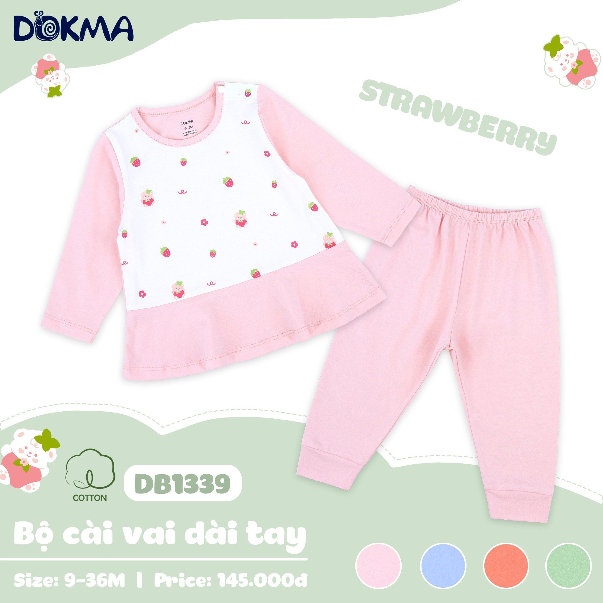 DB1339 - Bộ dài tay mặc ngủ bé trai và bé gái 9-36M