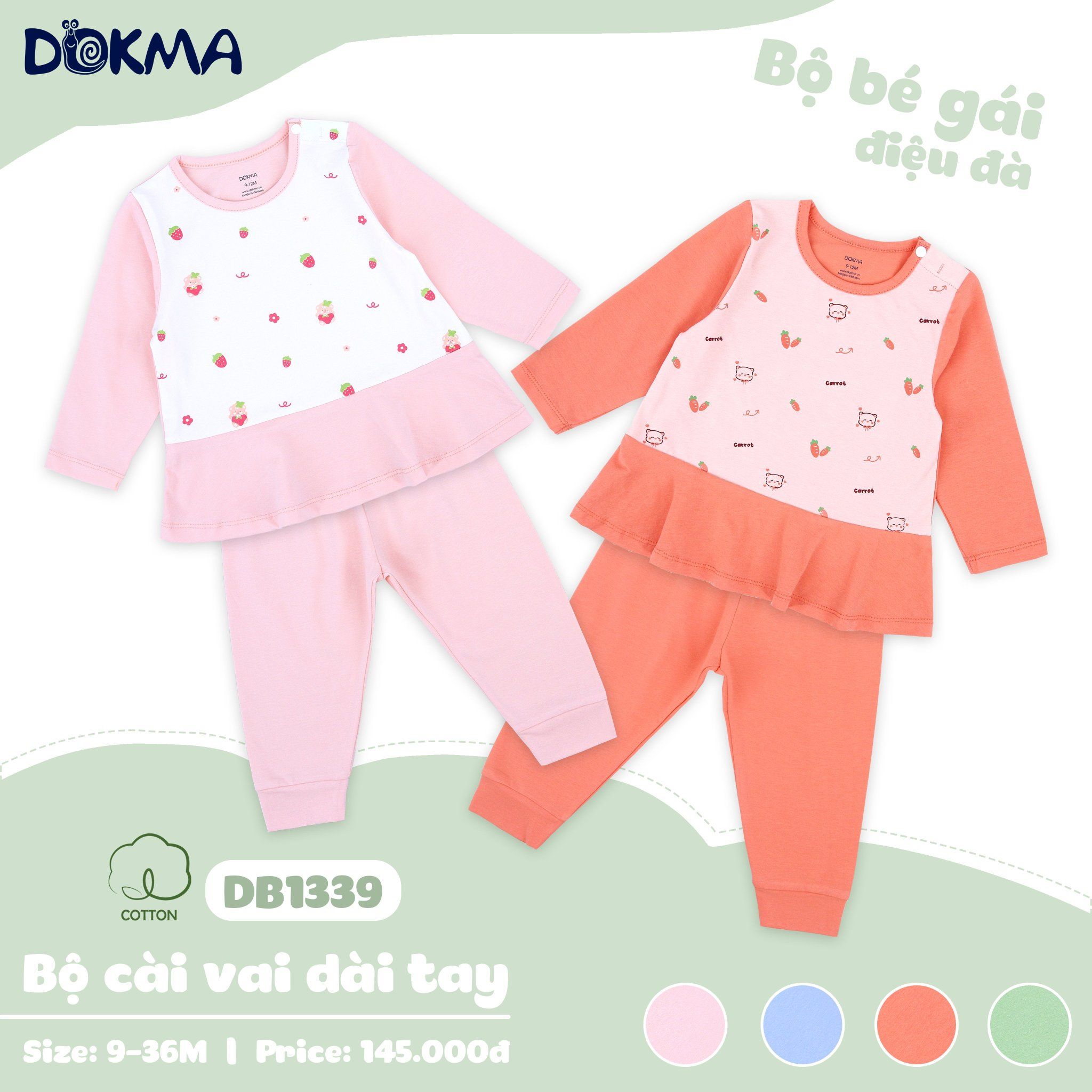 DB1339 - Bộ dài tay mặc ngủ bé trai và bé gái 9-36M