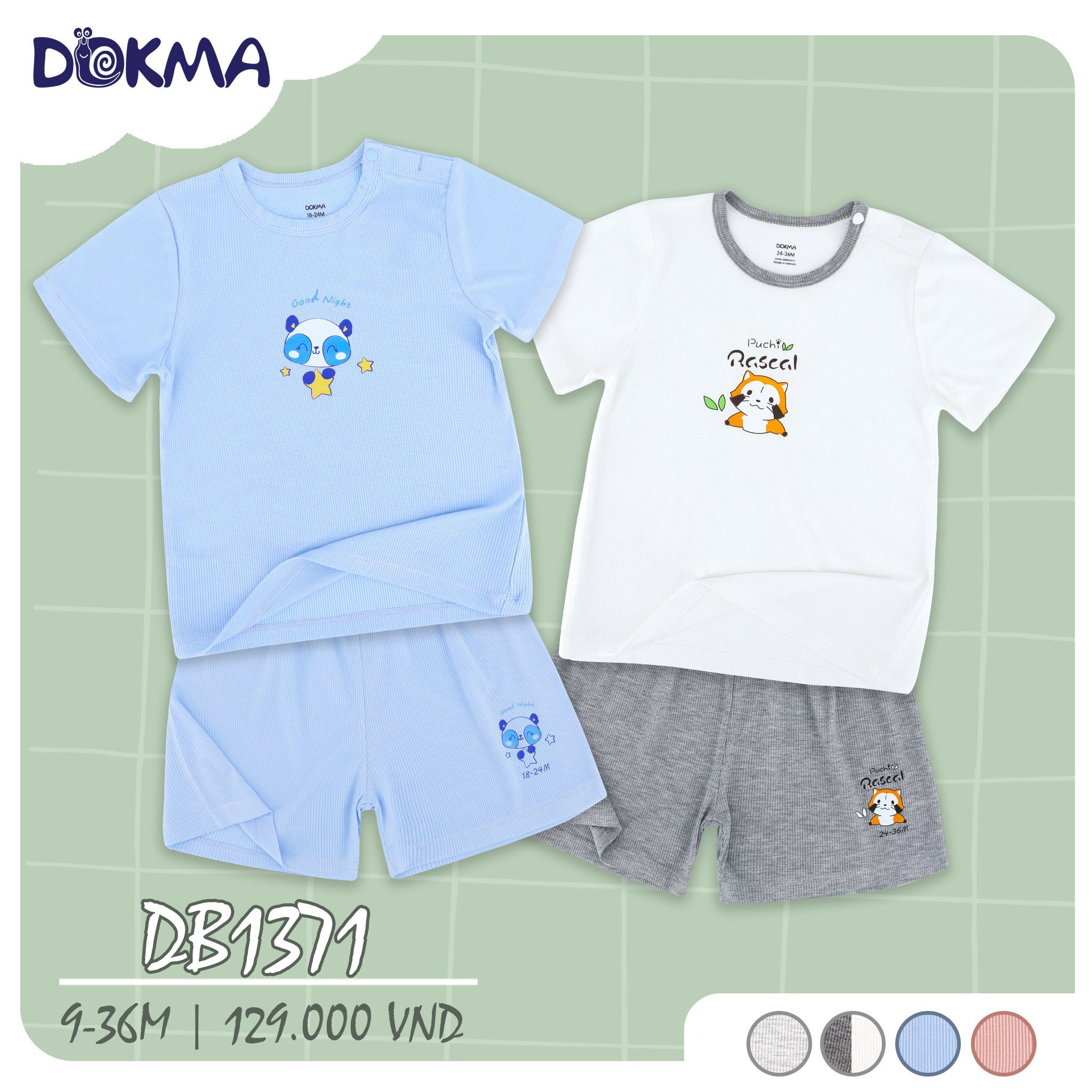  DB1371 - Đồ bộ ngắn tay mặc nhà bé trai và bé gái 9-36M 