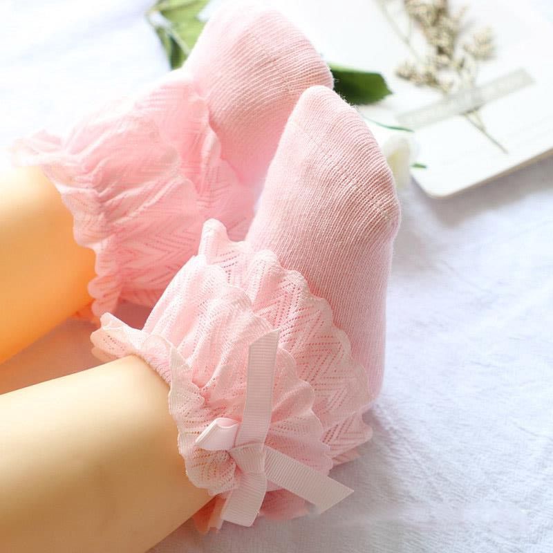 Set 2 đôi vớ công chúa bé gái từ 0-12 tháng phối nơ ren xinh xắn