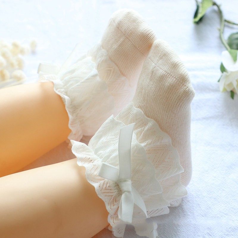 Set 2 đôi vớ công chúa bé gái từ 0-12 tháng phối nơ ren xinh xắn