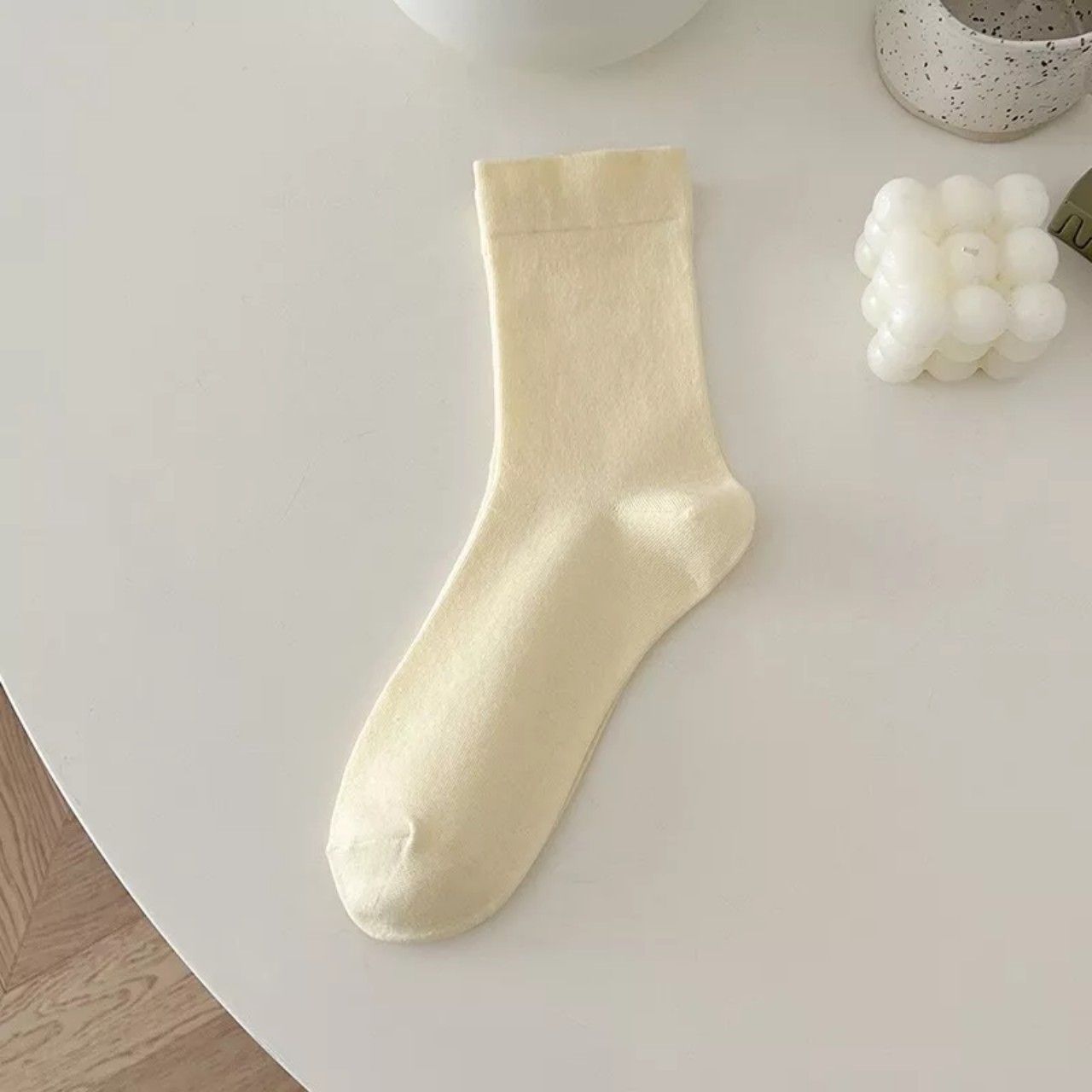 Set 2 đôi vớ cổ cao màu sắc trơn pastel phong cách Hàn Quốc