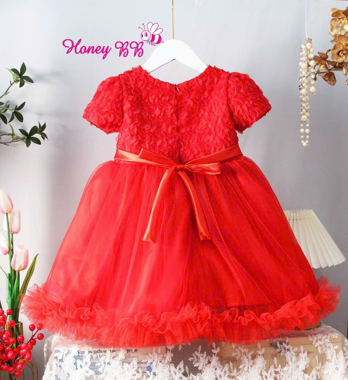 Đầm công chúa phối lưới ren hoa 3D