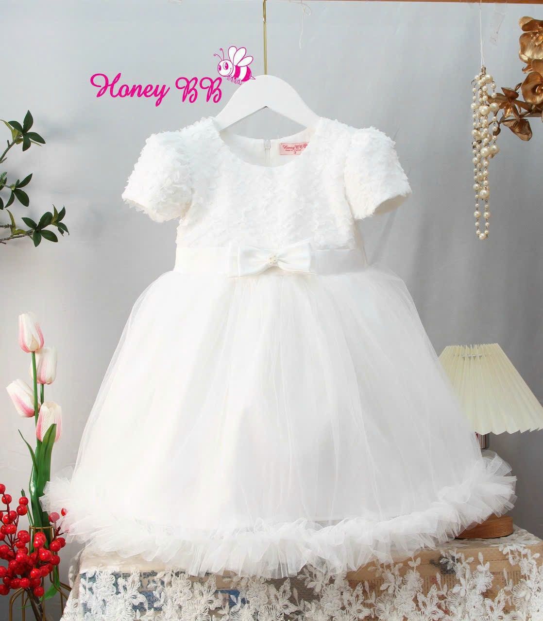 Đầm công chúa phối lưới ren hoa 3D