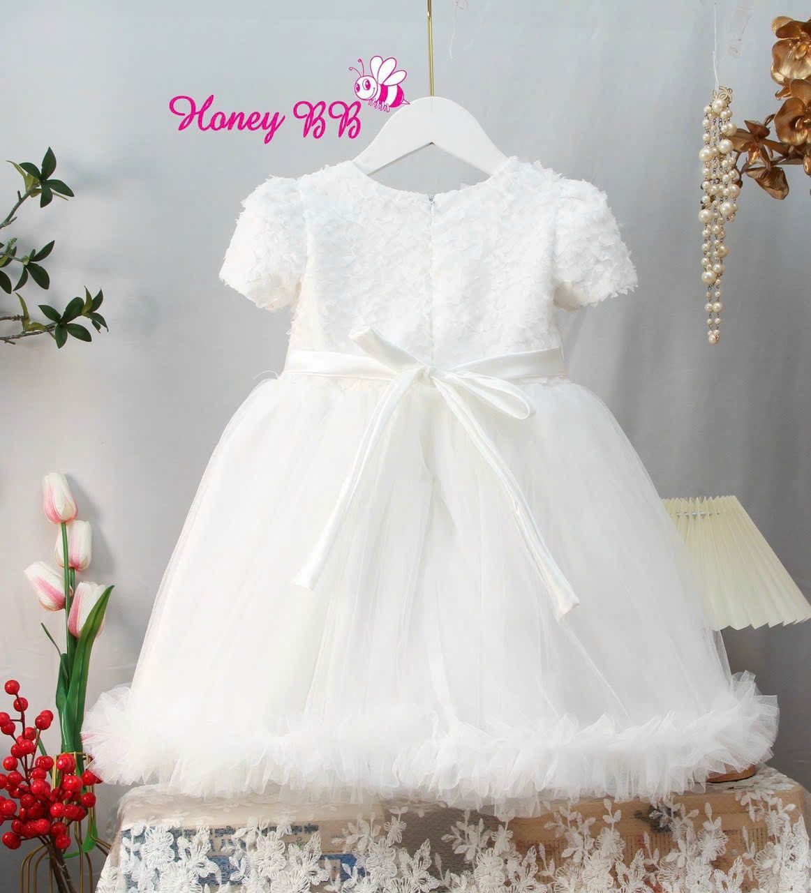 Đầm công chúa phối lưới ren hoa 3D