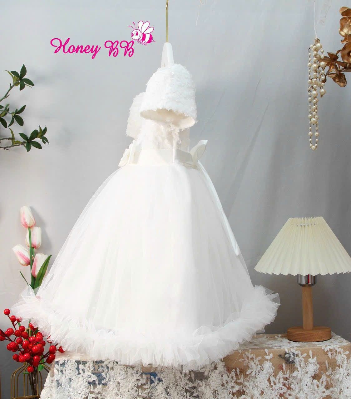 Đầm công chúa phối lưới ren hoa 3D