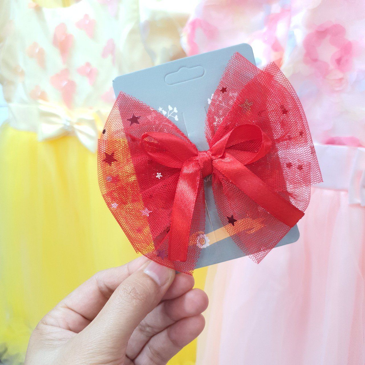 Kẹp tóc cho bé nơ lưới ngôi sao