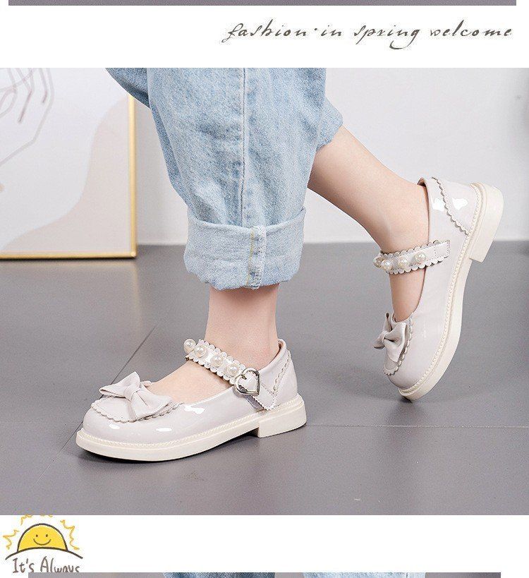 Giày búp bê nơ đính ngọc trai xinh xắn cho bé gái (Size 26-37)