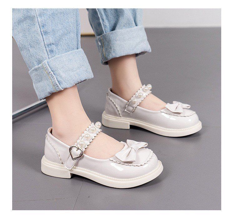 Giày búp bê nơ đính ngọc trai xinh xắn cho bé gái (Size 26-37)