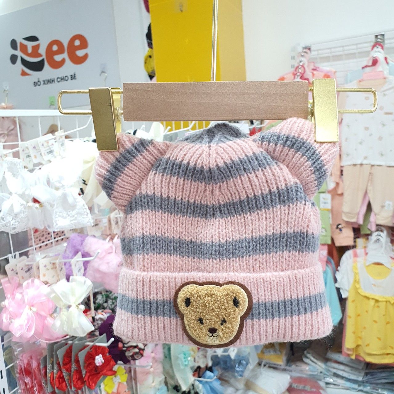  Mũ len beanie tai mèo họa tiết gấu dễ thương cho bé từ 1 - 5 tuổi 