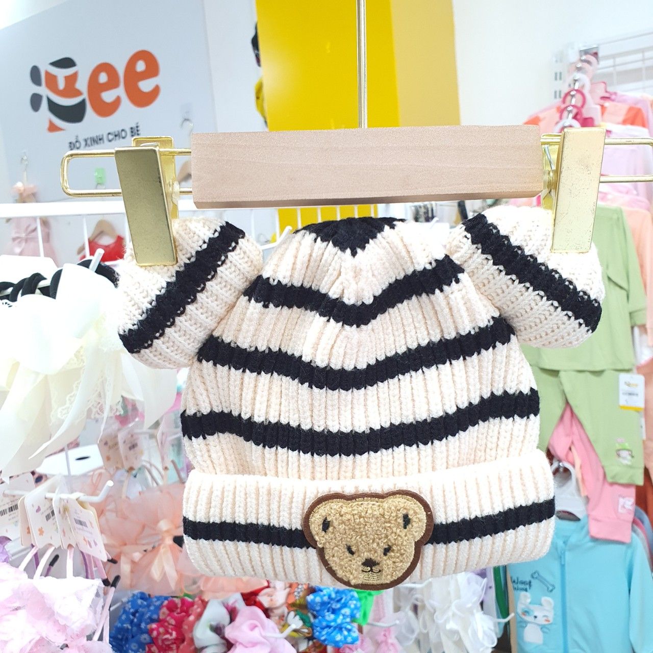  Mũ len beanie tai mèo họa tiết gấu dễ thương cho bé từ 1 - 5 tuổi 