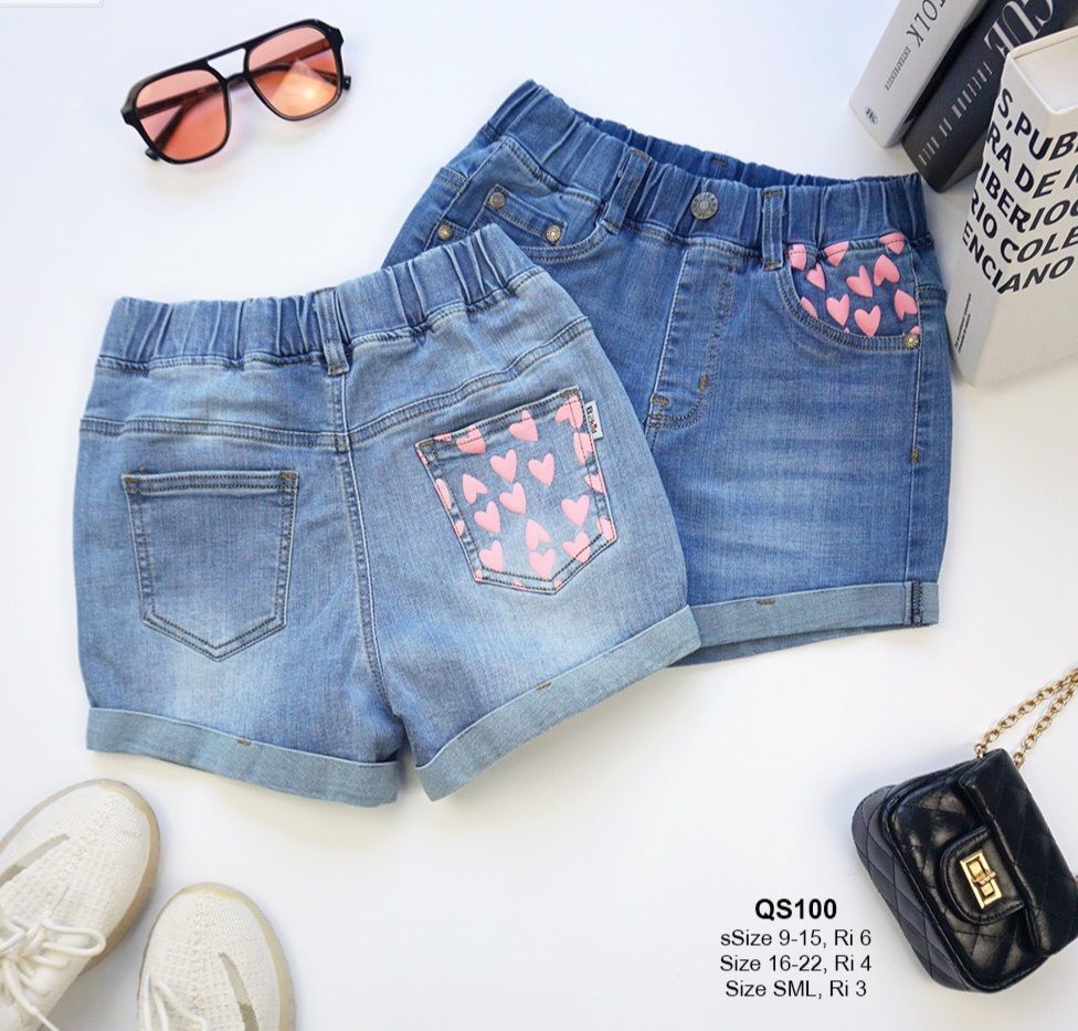 Quần jean short bé gái lai lật