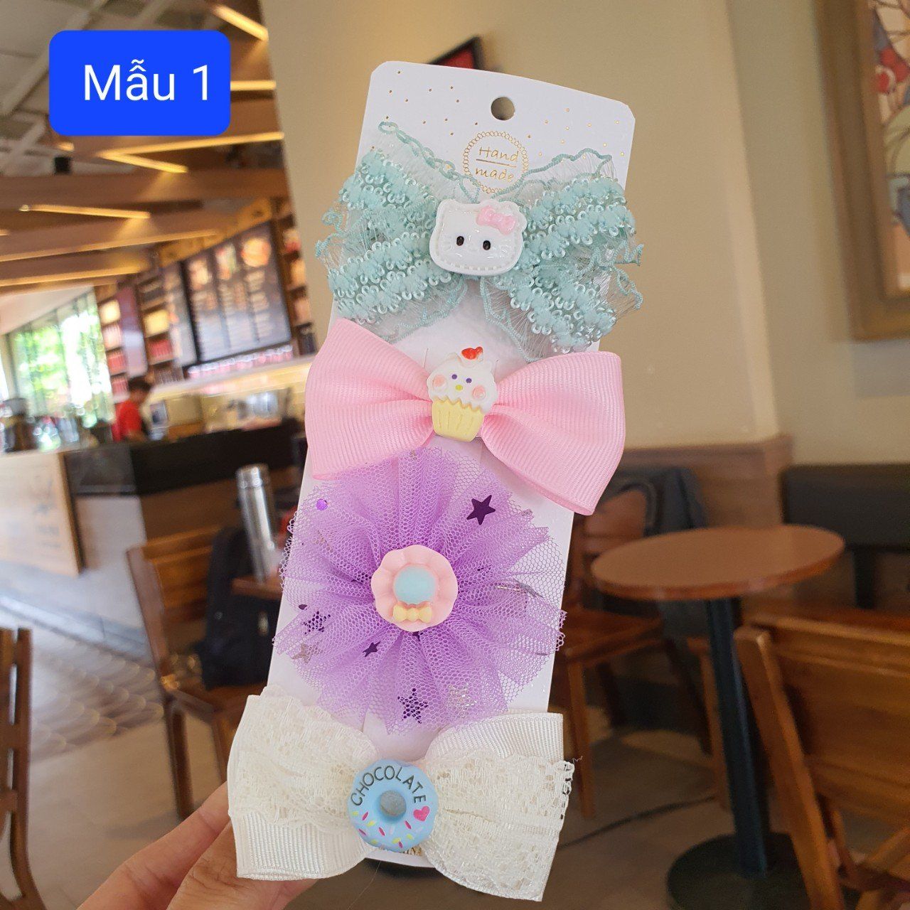Set 4 kẹp nơ đính charm dễ thương cho bé gái kẹp đi học, đi tiệc