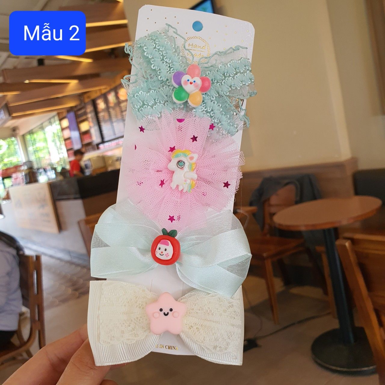 Set 4 kẹp nơ đính charm dễ thương cho bé gái kẹp đi học, đi tiệc