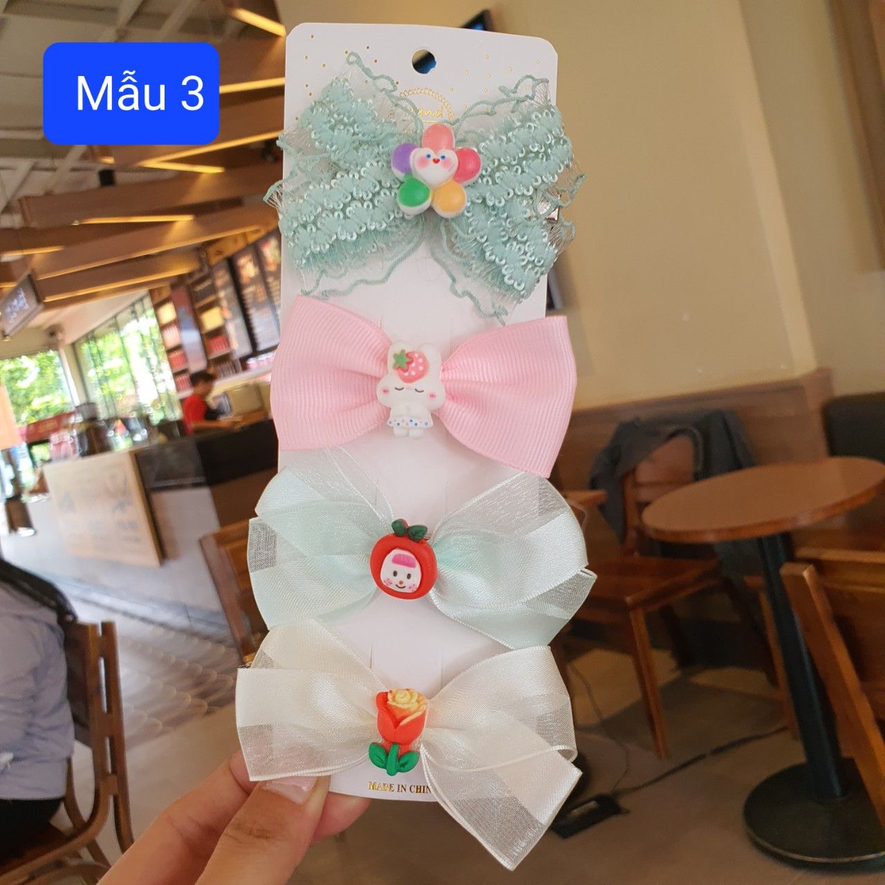 Set 4 kẹp nơ đính charm dễ thương cho bé gái kẹp đi học, đi tiệc