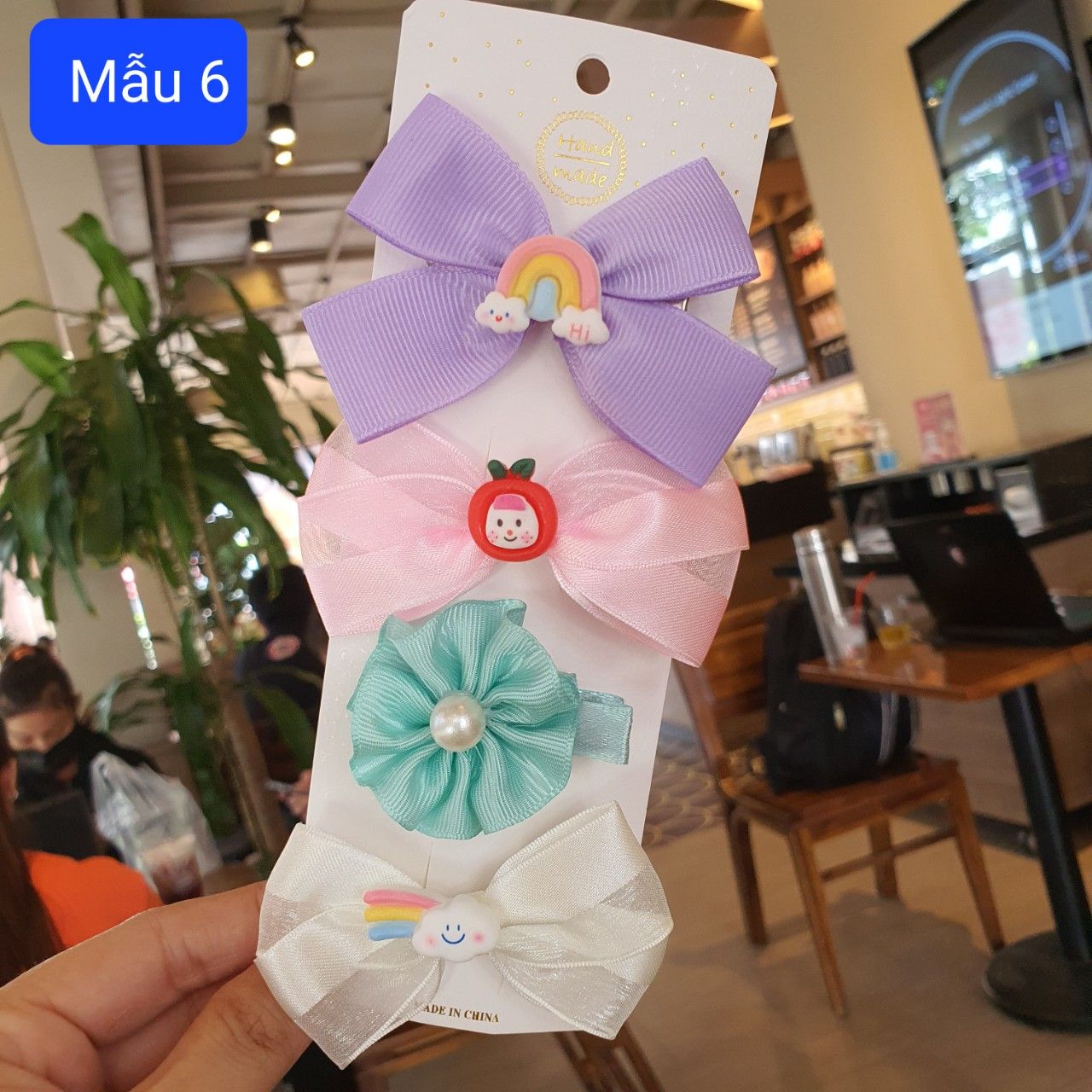 Set 4 kẹp nơ đính charm dễ thương cho bé gái kẹp đi học, đi tiệc