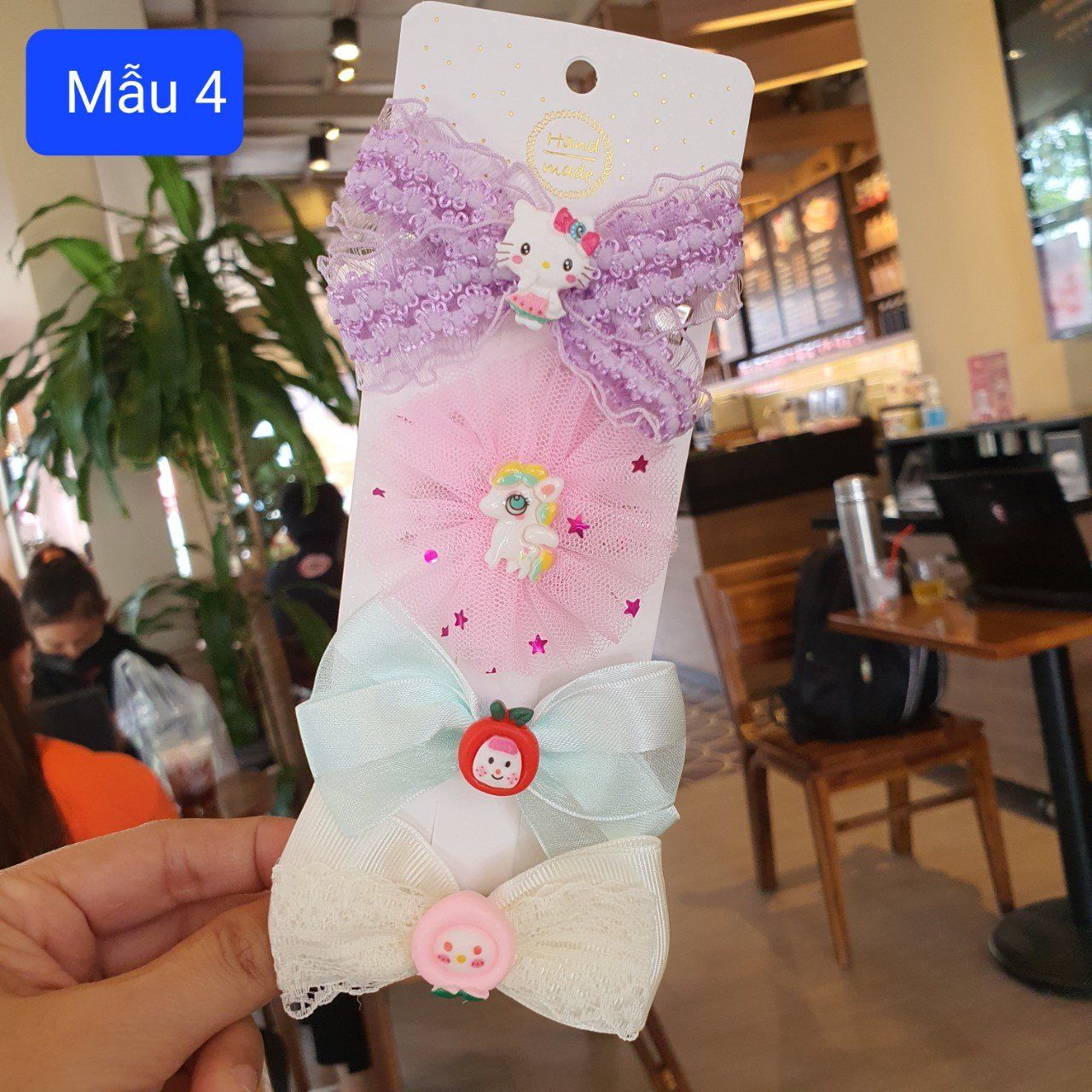 Set 4 kẹp nơ đính charm dễ thương cho bé gái kẹp đi học, đi tiệc