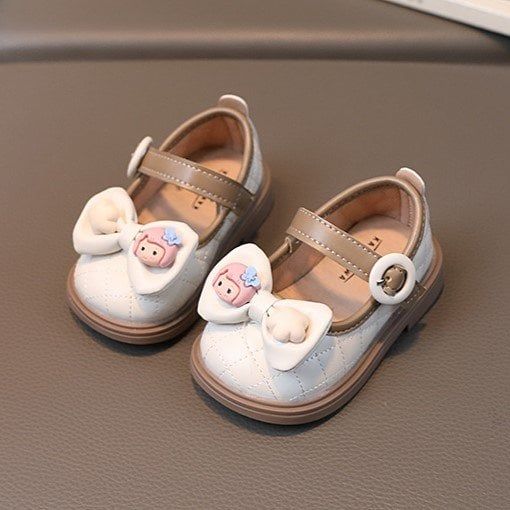 Giày búp bê tập đi da mềm nơ đính charm xinh xắn cho bé gái từ 1 đến 4 tuổi