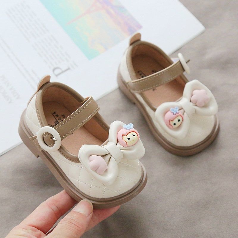 Giày búp bê tập đi da mềm nơ đính charm xinh xắn cho bé gái từ 1 đến 4 tuổi