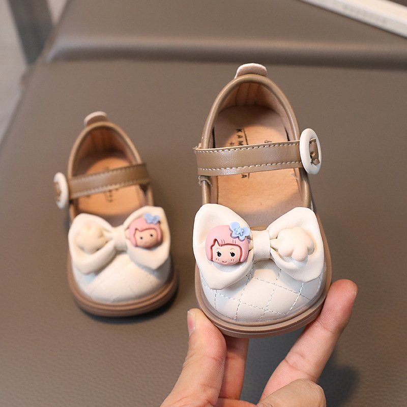 Giày búp bê tập đi da mềm nơ đính charm xinh xắn cho bé gái từ 1 đến 4 tuổi