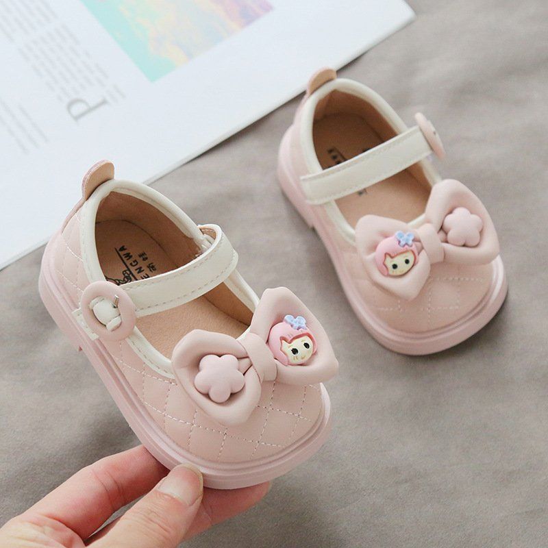 Giày búp bê tập đi da mềm nơ đính charm xinh xắn cho bé gái từ 1 đến 4 tuổi