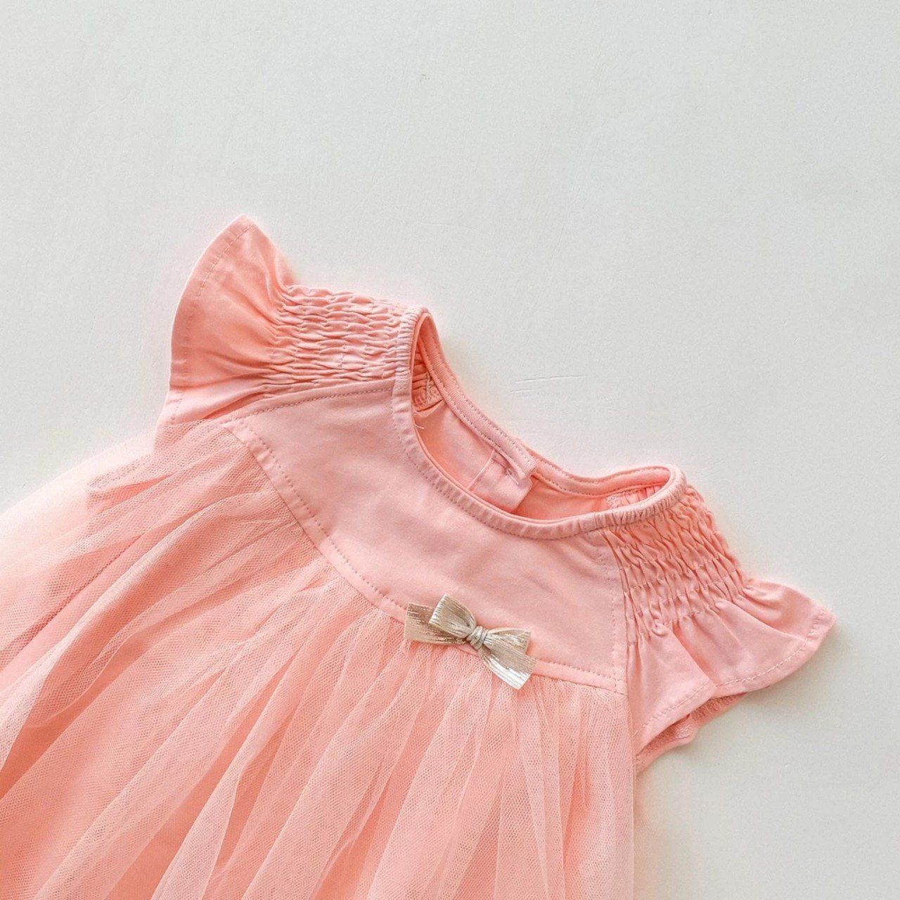 Bộ bodysuit sơ sinh dáng váy thun cotton phối lưới mềm mịn