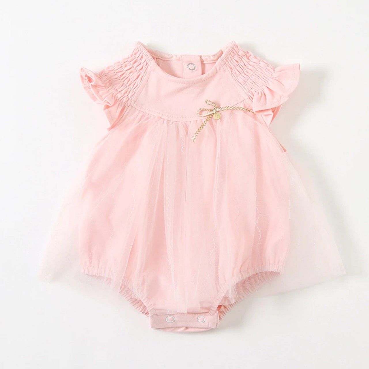 Bộ bodysuit sơ sinh dáng váy thun cotton phối lưới mềm mịn