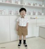  Set áo sơ mi kèm nơ phối quần kaki short cho bé trai 