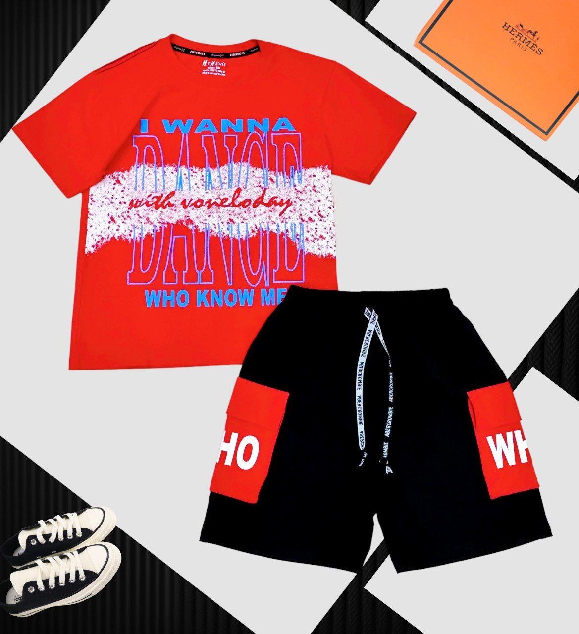 DB23 _ Đồ bộ thun cotton bé trai túi hộp in chữ Dance siêu ngầu_ Beekids