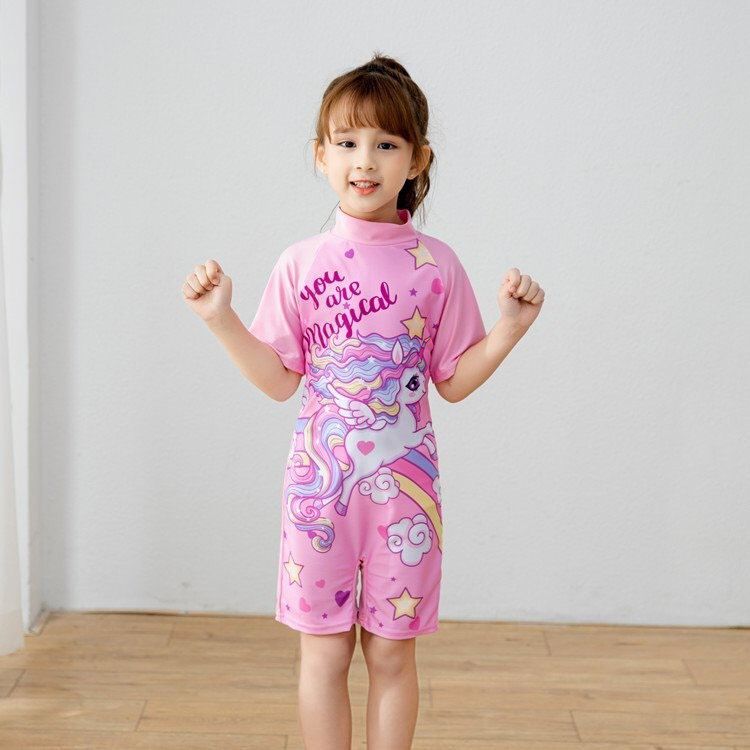 Đồ bơi bé gái liền thân in chữ và hình Pony nhiều màu sắc