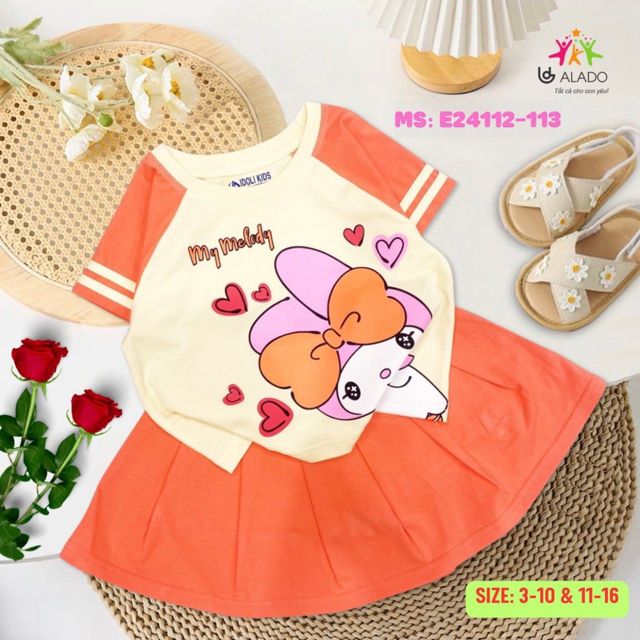 Set áo váy bé gái in hình Melody xinh xắn