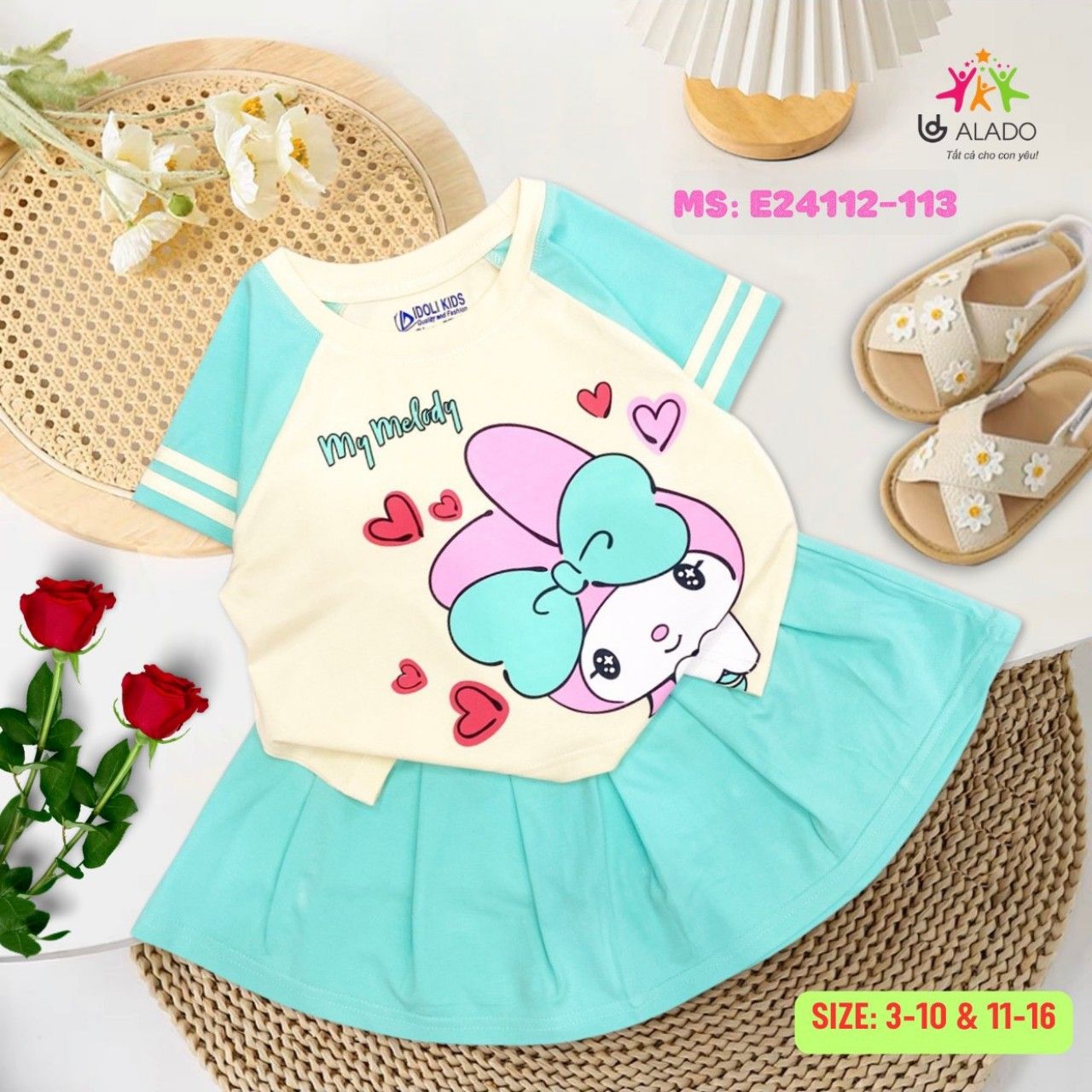 Set áo váy bé gái in hình Melody xinh xắn