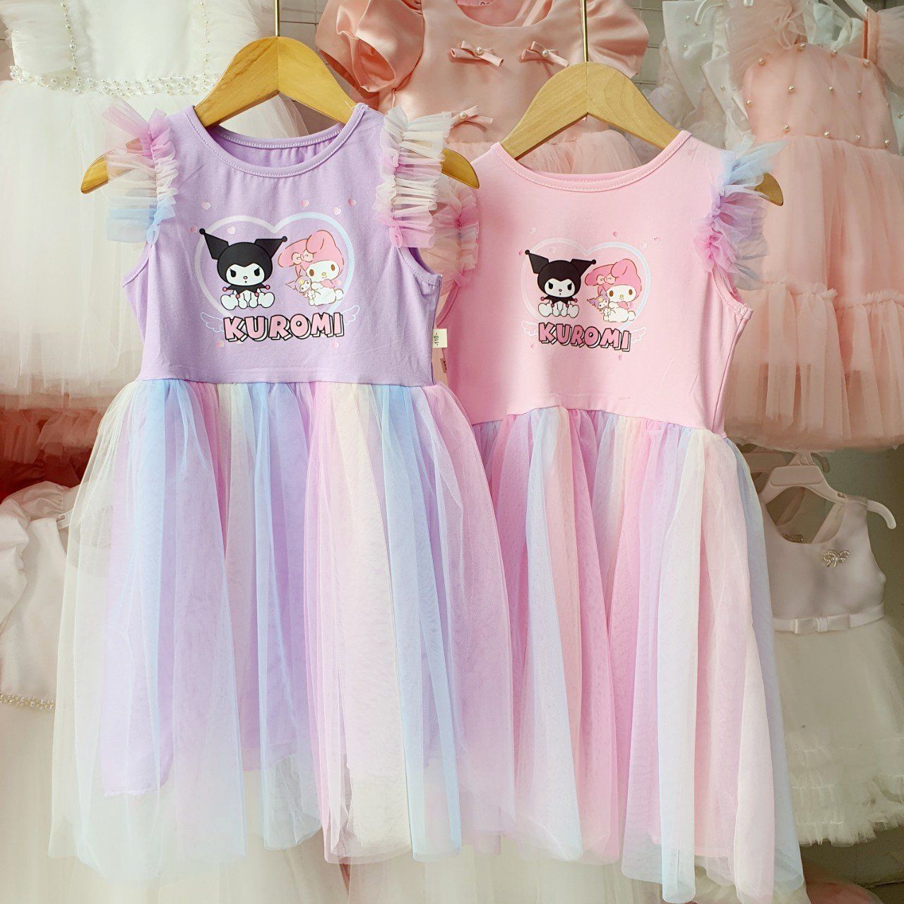 Đầm công chúa họa tiết Kuromi Melody phối lưới nhiều màu mềm mịn dễ thương D26 _ Beekids