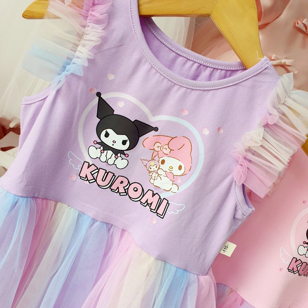 Đầm công chúa họa tiết Kuromi Melody phối lưới nhiều màu mềm mịn dễ thương D26 _ Beekids