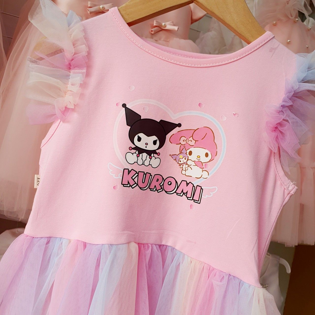 Đầm công chúa họa tiết Kuromi Melody phối lưới nhiều màu mềm mịn dễ thương D26 _ Beekids