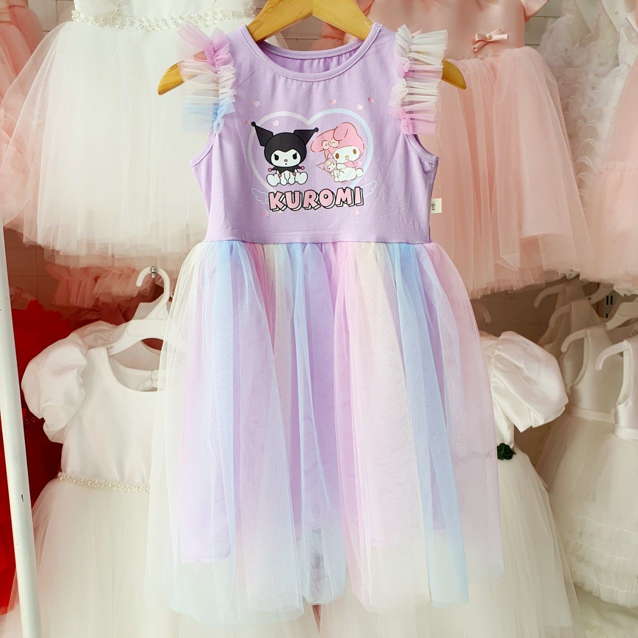 Đầm công chúa họa tiết Kuromi Melody phối lưới nhiều màu mềm mịn dễ thương D26 _ Beekids