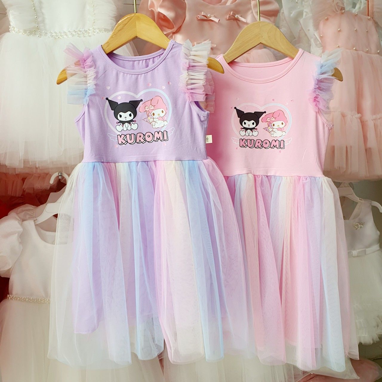Đầm công chúa họa tiết Kuromi Melody phối lưới nhiều màu mềm mịn dễ thương D26 _ Beekids