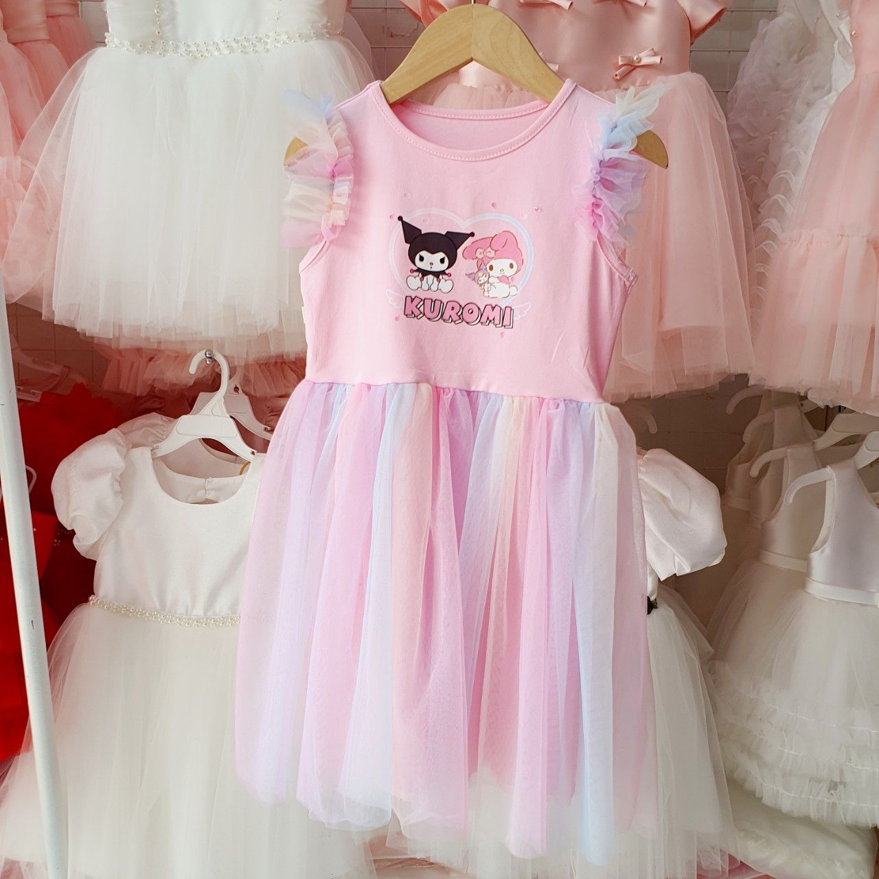 Đầm công chúa họa tiết Kuromi Melody phối lưới nhiều màu mềm mịn dễ thương D26 _ Beekids