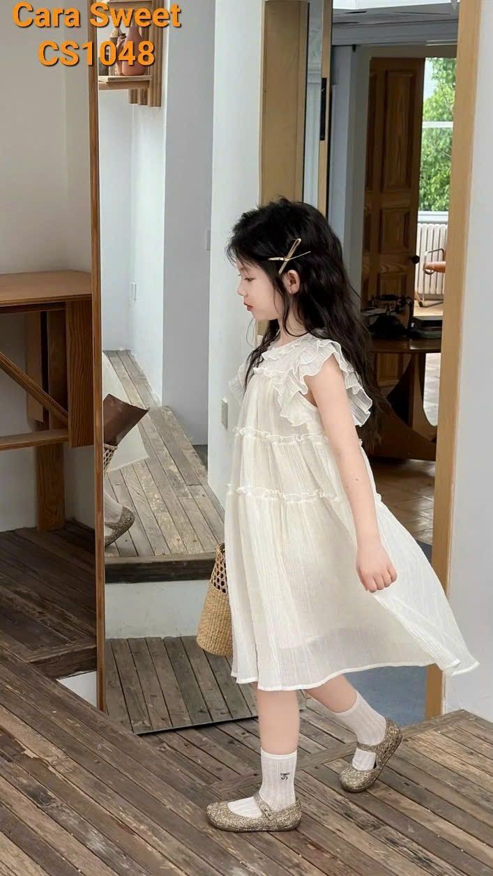 Đầm tơ nhẹ mềm cho bé gái phong cách tiểu thư