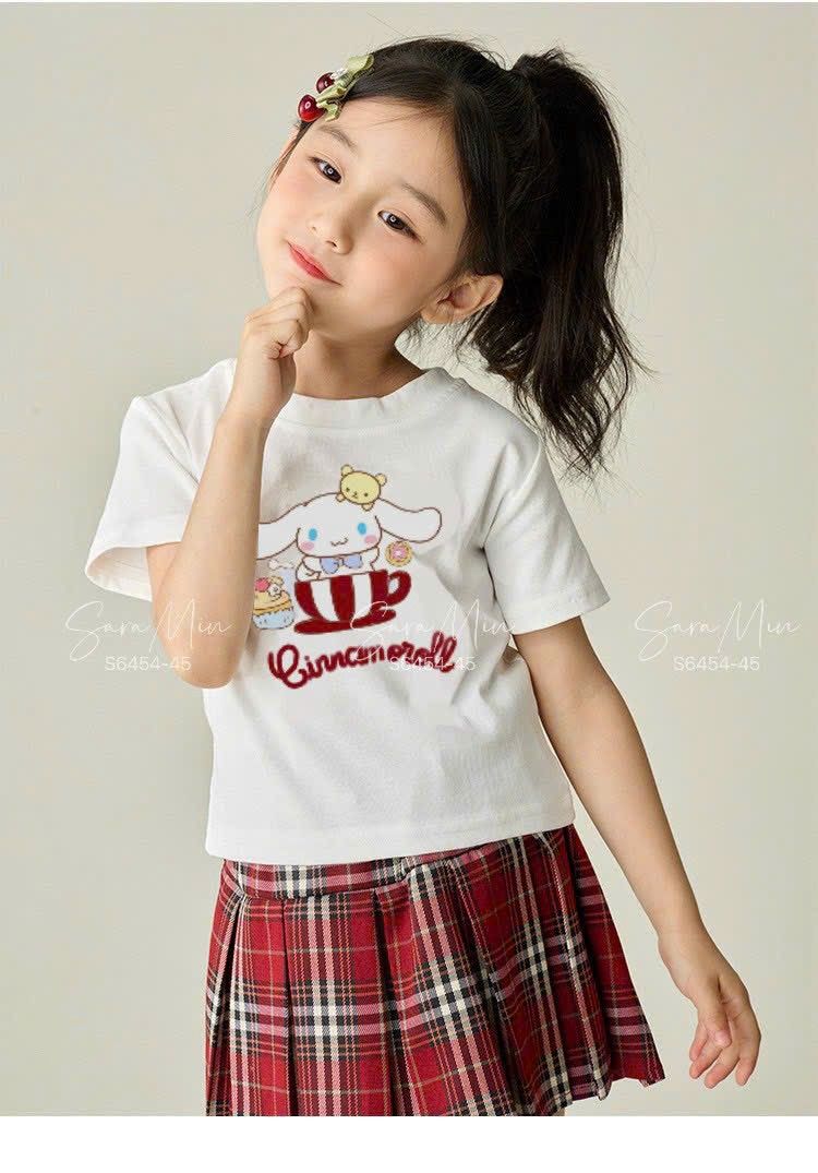 Set áo thun Cinnamoroll phối chân váy caro đỏ xinh xắn thời trang