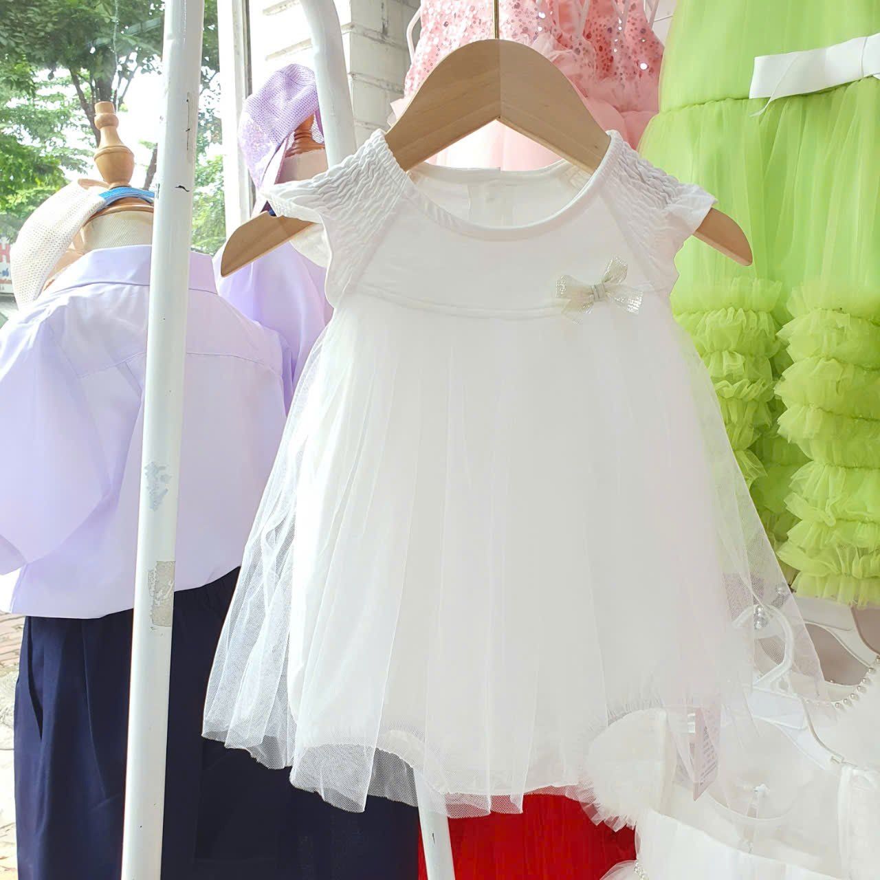 Bộ bodysuit sơ sinh dáng váy thun cotton phối lưới mềm mịn