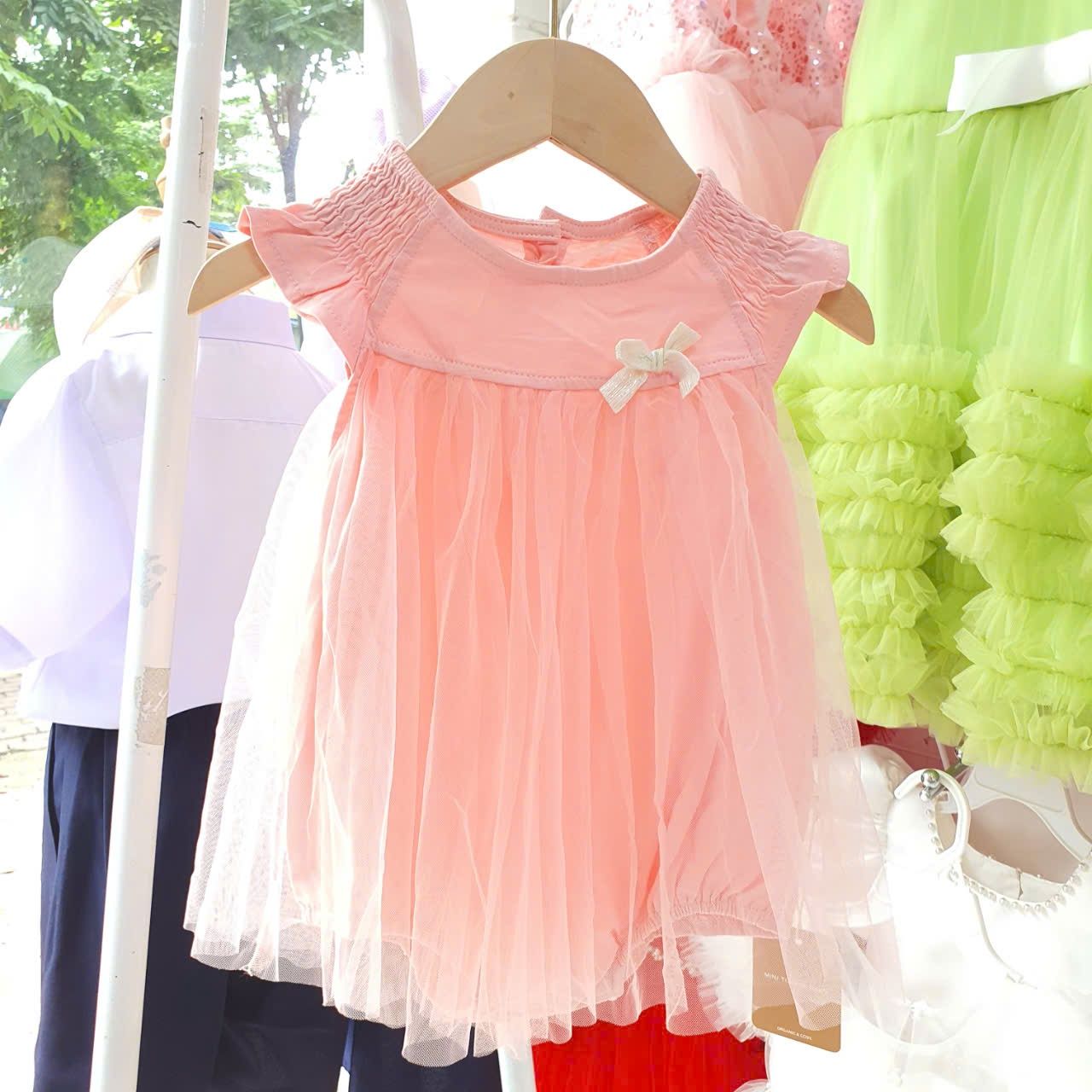 Bộ bodysuit sơ sinh dáng váy thun cotton phối lưới mềm mịn