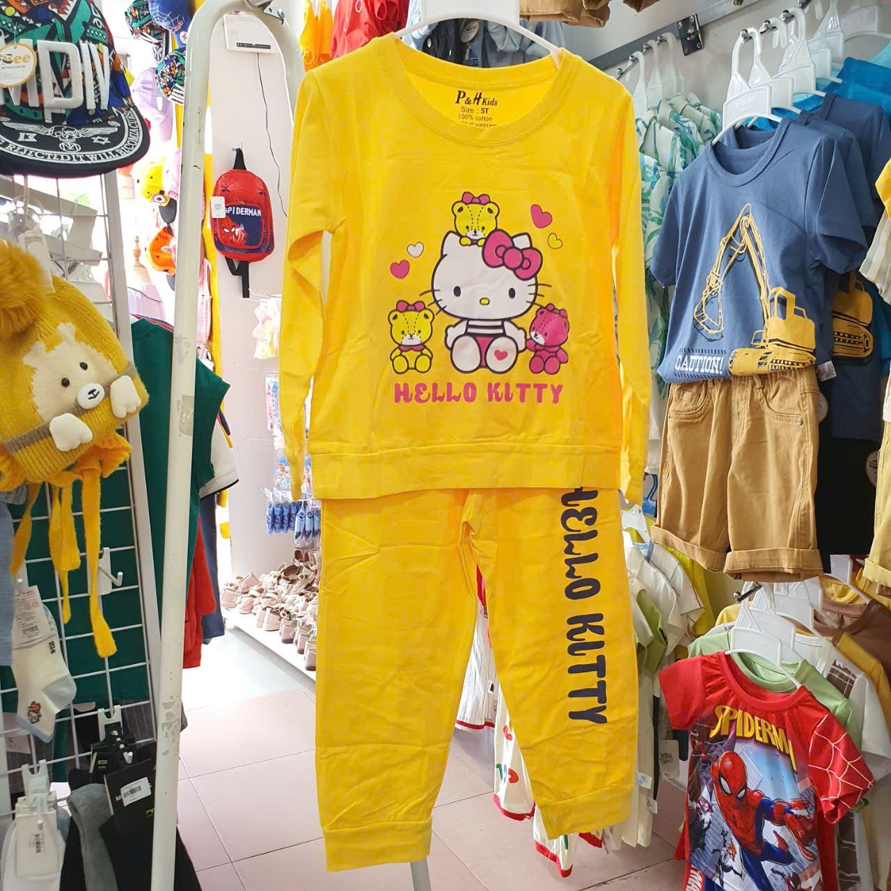 Bộ thun dài tay cho bé gái hoa tiết Hello Kitty xinh xắn